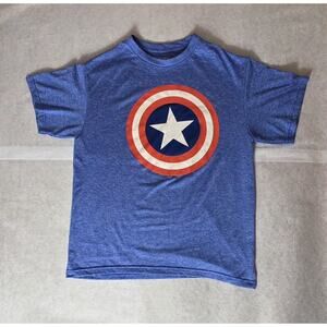 Captain America Shield Blue Youth Boys XXL 18 T-shirt Marvel Graphic Tee Comics